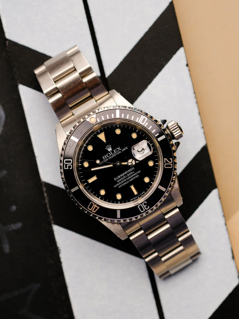 Rolex Submariner 16800 Satin Dial w/Cream Patina & Service Papers - 1986