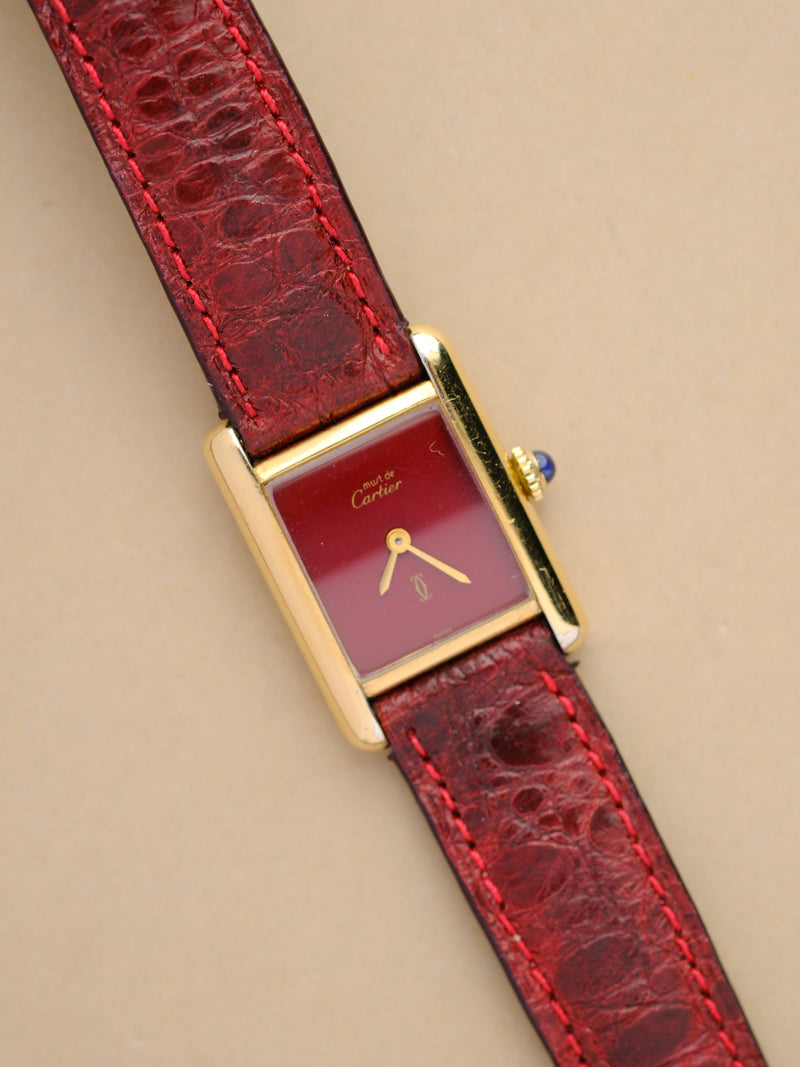 Cartier Must De Red Enamel Dial w/Pouch - 1970's