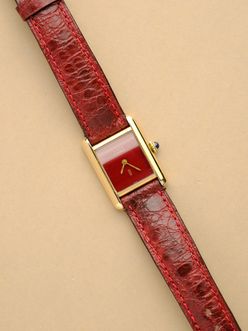 Cartier Must De Red Enamel Dial w/Pouch - 1970's