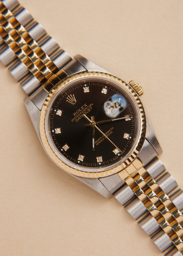 Rolex Datejust 16233 Black Diamond Dial w/Papers - 1989
