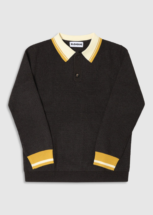 Waffle Knit Long-Sleeve Polo