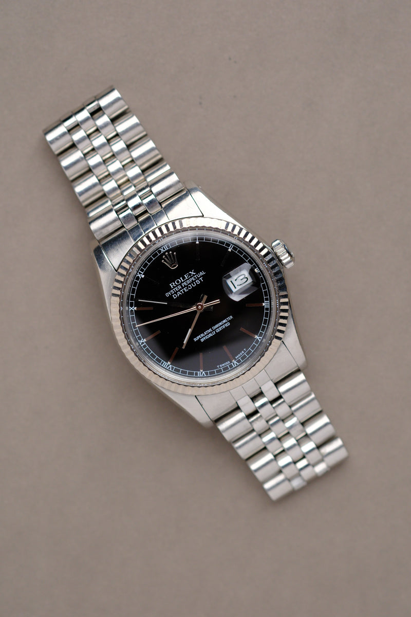 Rolex Datejust 16014 Black Glossy Dial w/Light Cream Patina - 1984