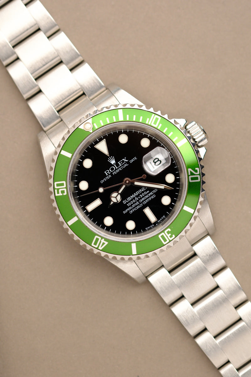 UNPOLISHED Rolex Submariner Date KERMIT Green 16610 LV Stainless Steel