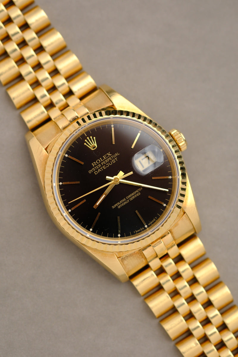 Rolex Datejust 16238 18k Gold Black Glossy Dial - 1991