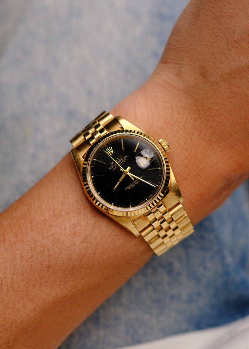 Rolex Datejust 16238 18k Gold Black Glossy Dial - 1991