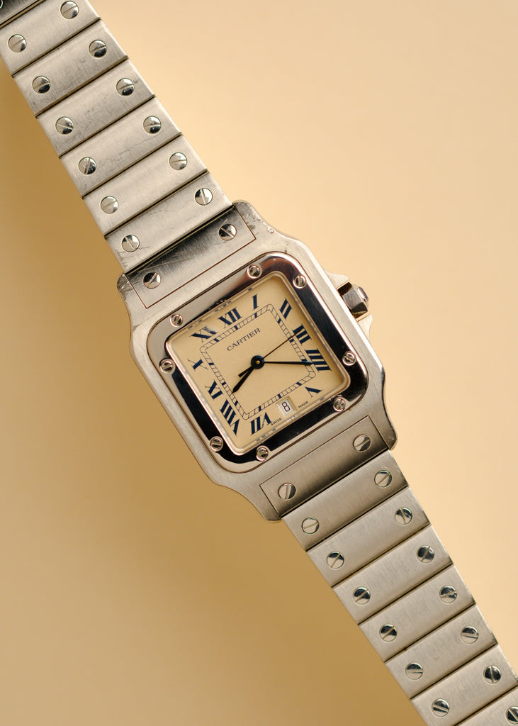 Cartier Santos Galbee Tan Dial w Box 1990s 25 Dials