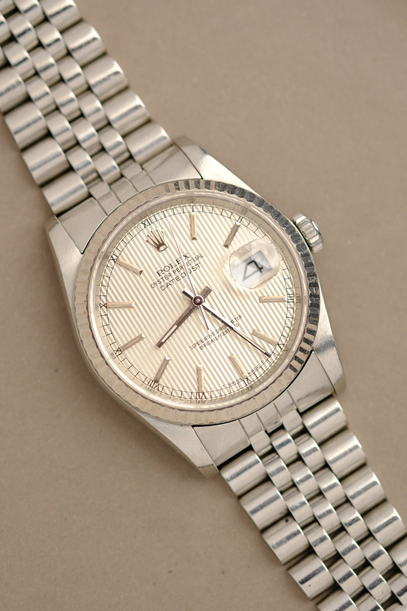 Rolex Datejust 16234 Silver Tapestry Dial w/ Box - 1987