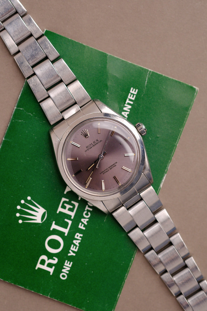 Rolex Oyster Date 1002 Lavender Dial w/ Service Paper - 1968
