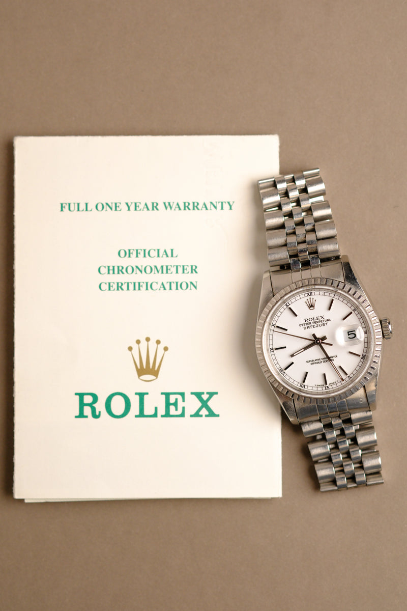 Rolex Datejust 16220 White Enamel Roman Dial w/ Papers - 1994