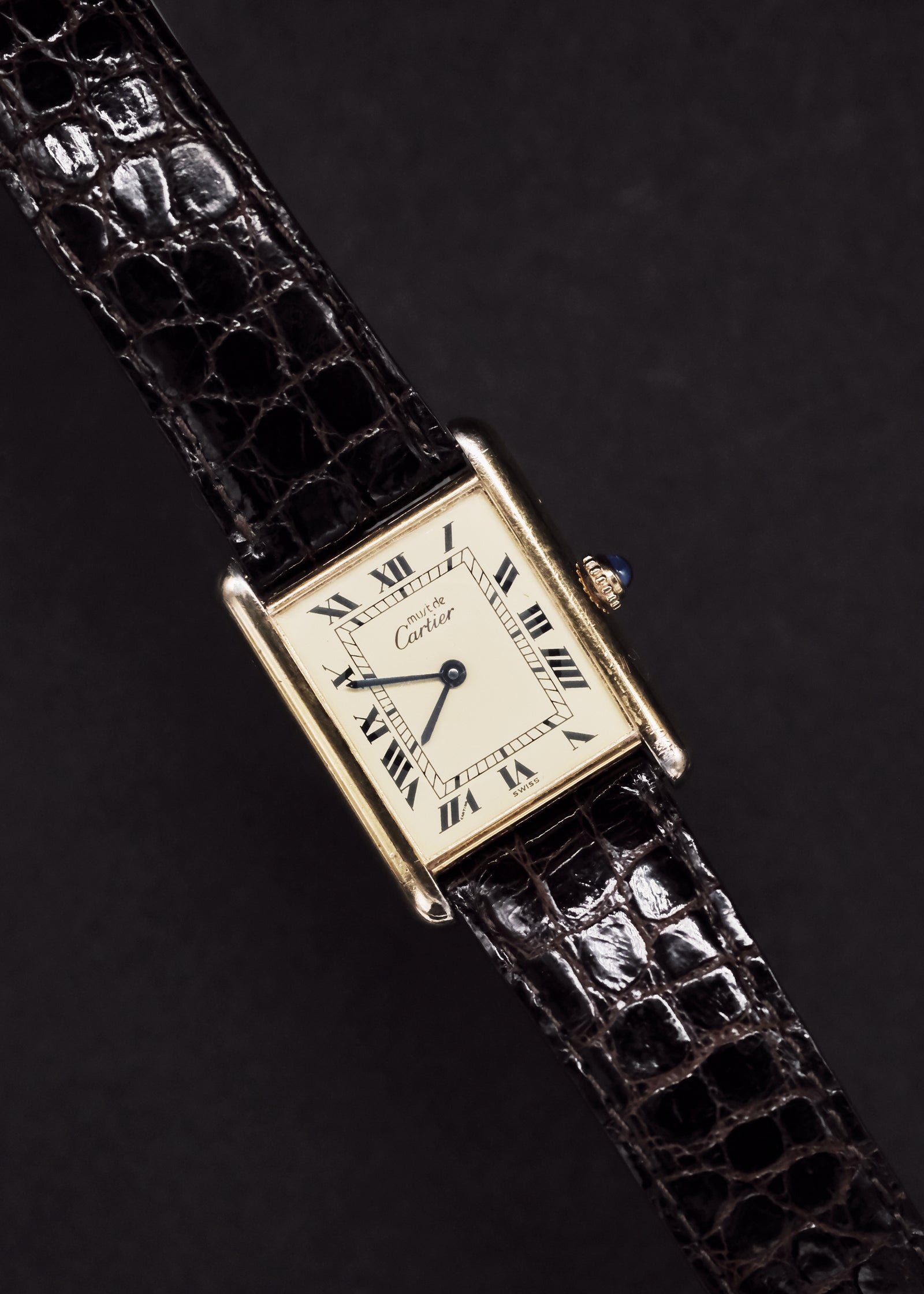 ウェンズデー　 Cartier tank must　金属ベルト　未使用品 カルティエ マストタンク LM 1615 クォーツ Cal.90 SV925 純正革