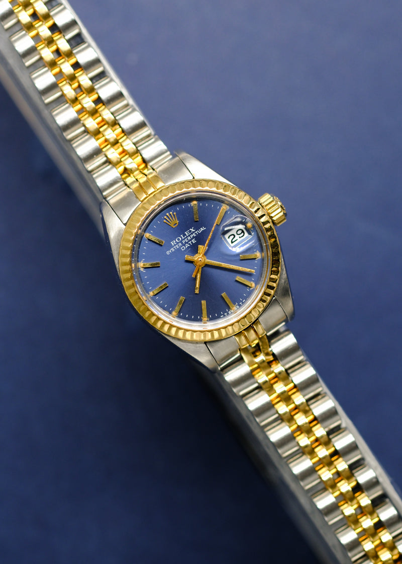 Rolex Date 69173 Blue dial w/Pumpkin Patina - 1981