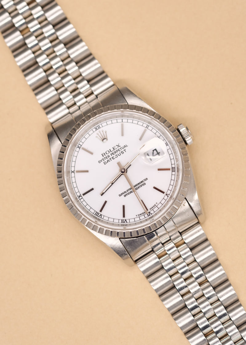Rolex Datejust 16220 White Stick Dial w/Papers - 1994