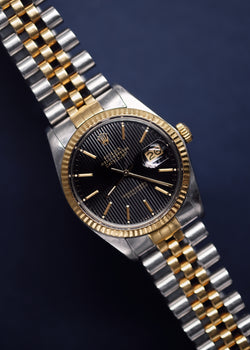 Rolex Datejust 16013 Black Tapestry Dial w/Papers - 1987