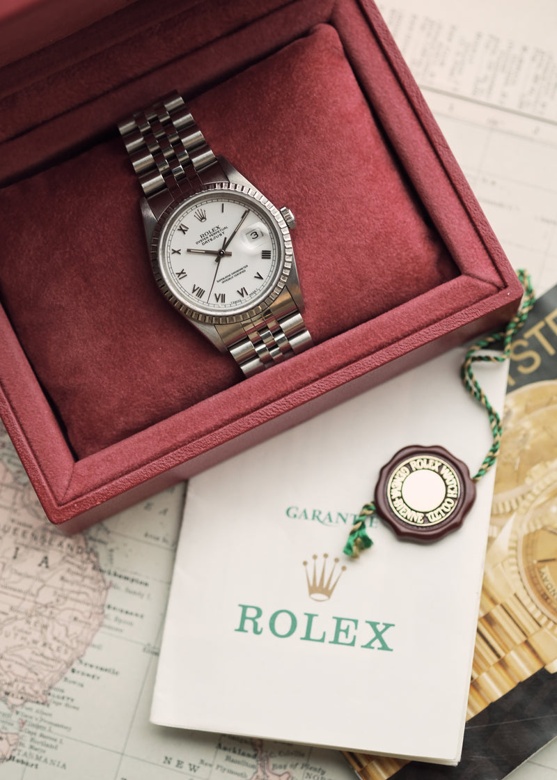 Rolex Datejust 16220 Box & Papers Roman Dial - 1991