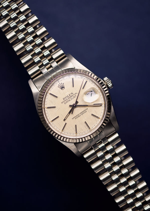 Rolex Datejust 16014 Silver Linen Dial Unpolished  w/Box - 1984