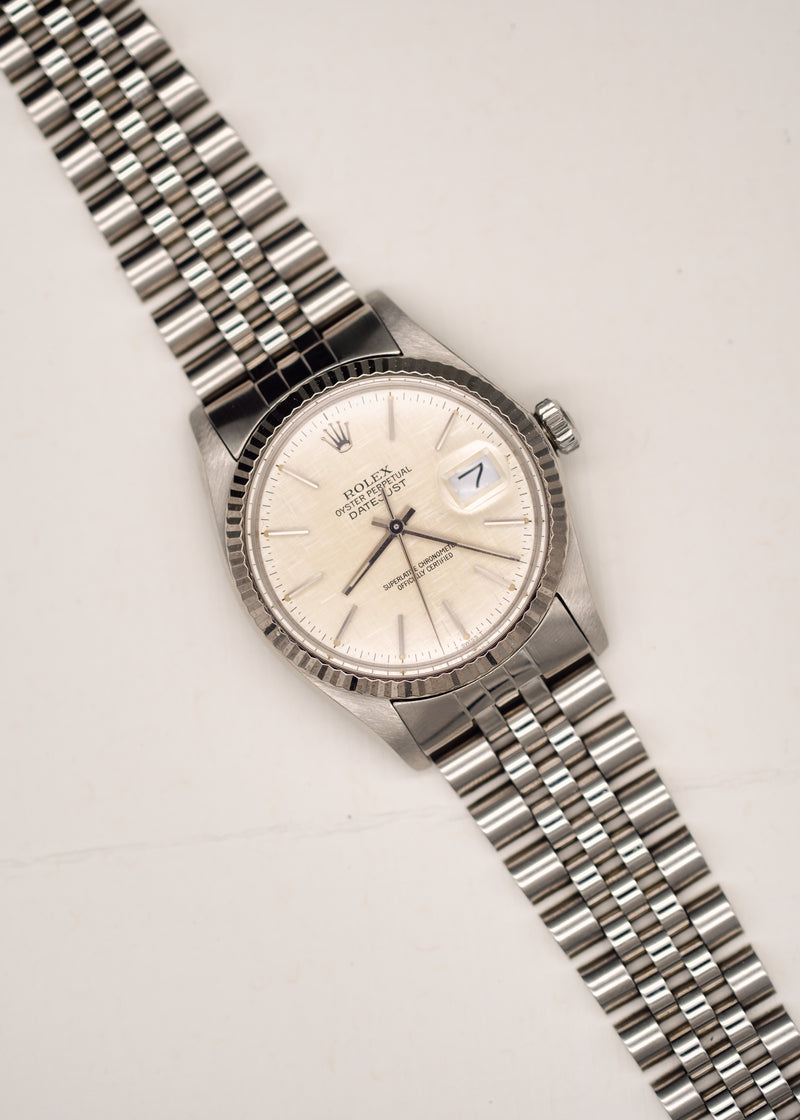 Rolex Datejust 16014 Silver Linen Dial Unpolished  w/Box - 1984