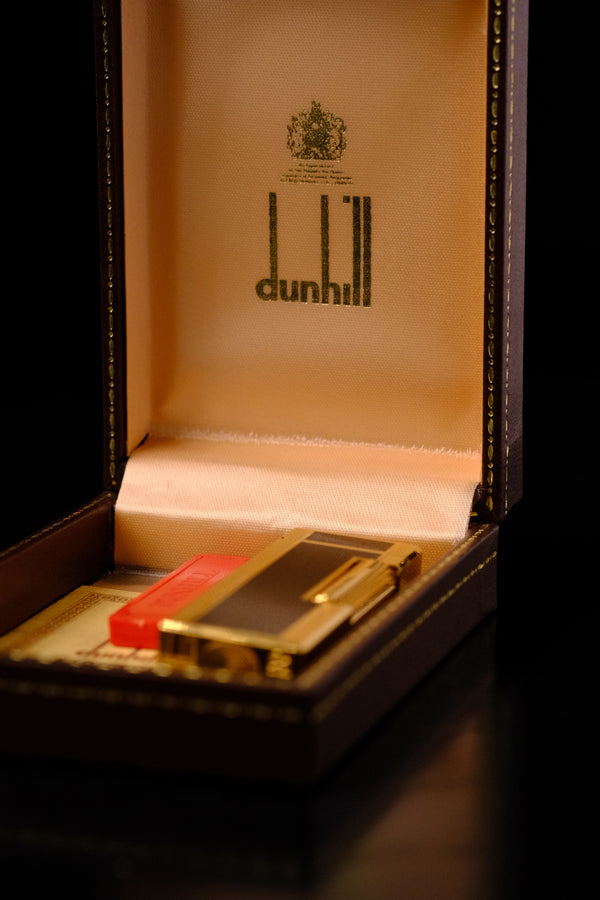 Vintage Mint Dunhill Gold & Black Enamel Rollagas Lighter w/Box