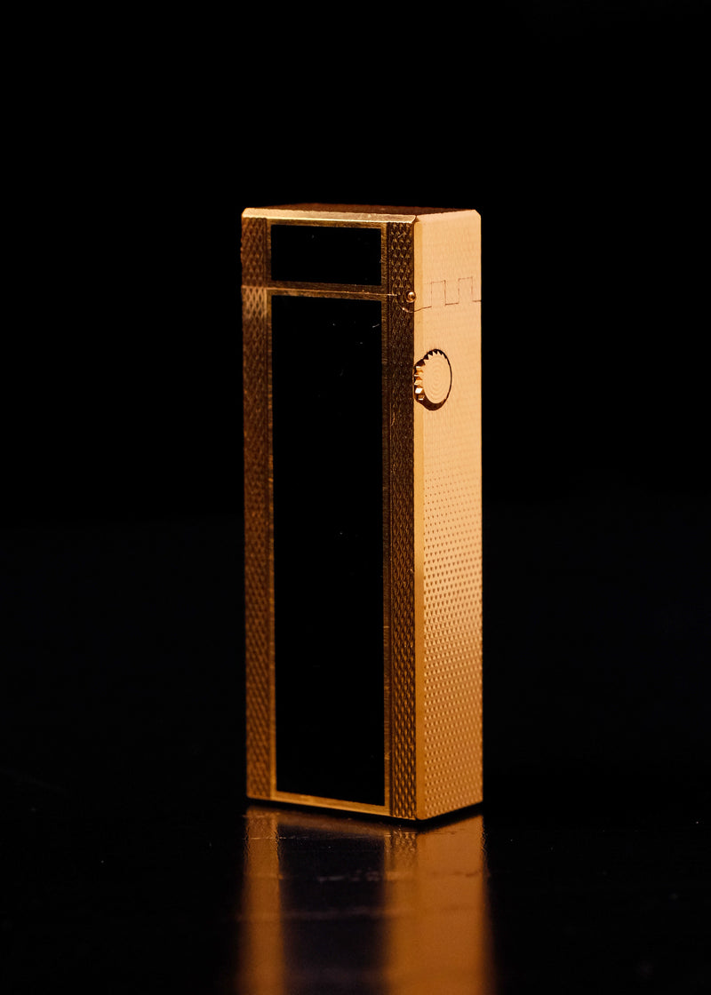 Vintage Mint Dunhill Gold & Black Enamel Rollagas Lighter w/Box