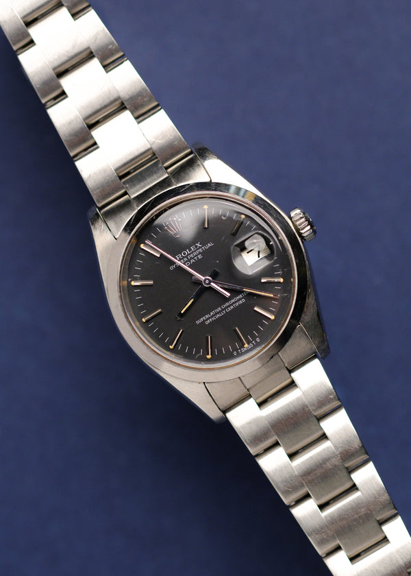 Rolex Oyster Perpetual 1500 Sigma Matte Black Cream Patina Dial w/Papers - 1978