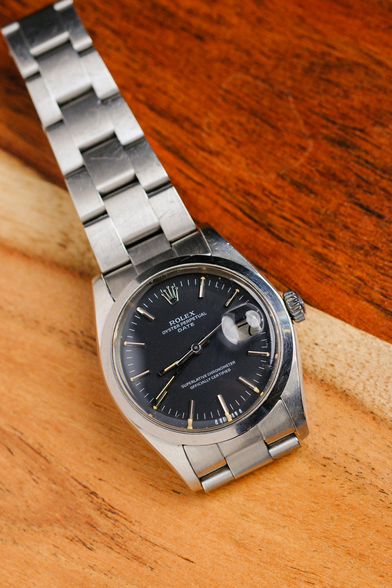 Rolex Oyster Perpetual 1500 Sigma Matte Black Cream Patina Dial w/Papers - 1978