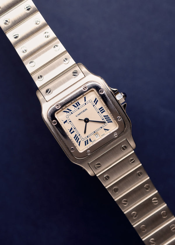 Cartier Santos Galbée Blue Roman Cream Dial - 1980's