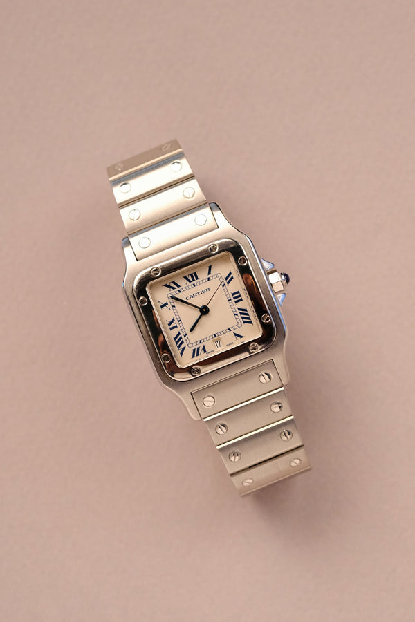 Cartier Santos Galbée Blue Roman Cream Dial - 1980's